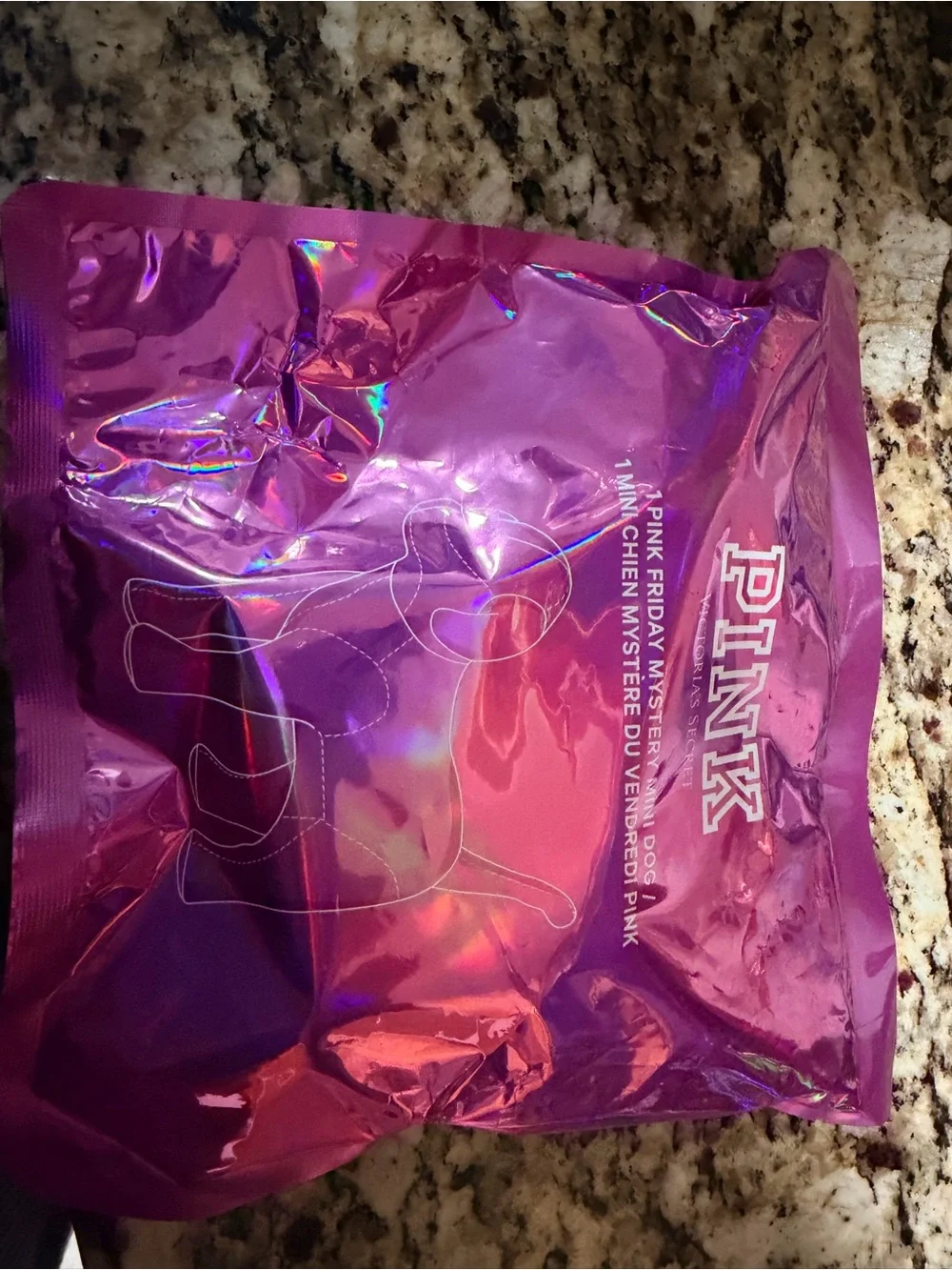 PINK Victoria's Secret Holographic Magenta Gift Bag with Dog Motif